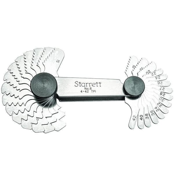 Starrett 6 Screw Pitch Gage With Locking Device, 4 to 42 TPI Measuring, 30 Leaves, Steel