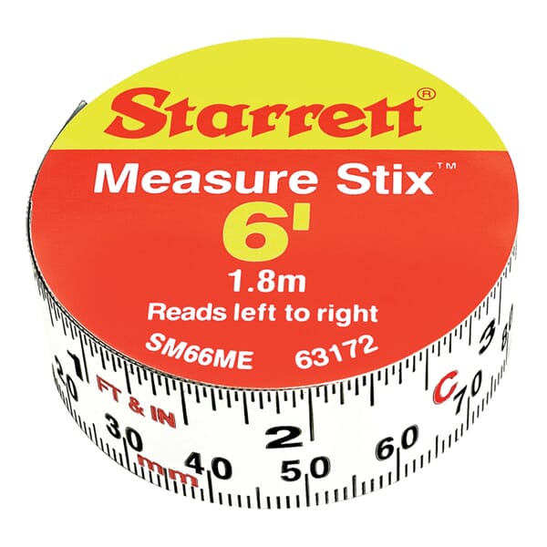 Starrett SM412W 1-Sided Measure Stix, 12 ft L x 1/2 in W Blade, Carbon Steel, Imperial, 1/16ths