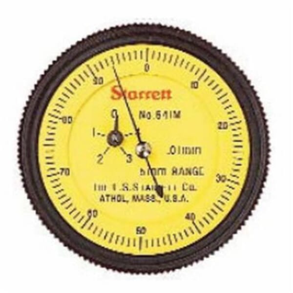 Starrett 641M Back Plunger Dial Indicator, 5 mm, 0 to 100 Dial Reading, 0.01 mm, 1-11/16 in Dial