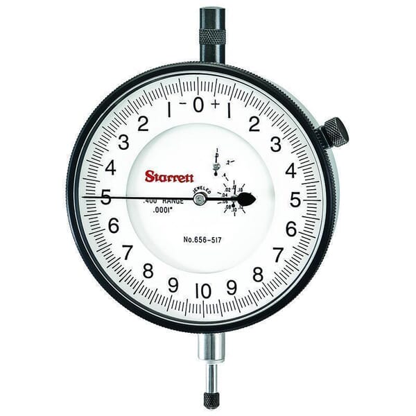 Starrett 656-517J 656 Series AGD Group 4 Dial Indicator, 0.4 in, 0 to 10 to 0 Dial Reading, 0.0001 in, 3-5/8 in Dial