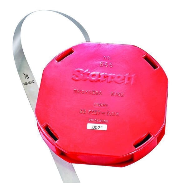 Starrett 666-2 Straight Leave Thickness Gage With Dispenser Case, 25 ft L x 1/2 in W x 0.002 in THK, Tempered Steel