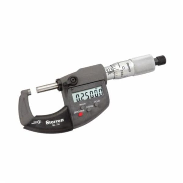 Starrett 796XRL-1 Electronic Digital Outside Micrometer, 0 to 1 in Measuring, Graduations 0.00005 in, LCD Display, Carbide Tip, Satin Chrome