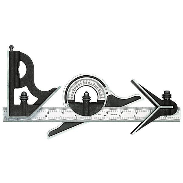 Starrett 9-12-4R Combination Square Set, 4 Pieces, 12 in L, Hardened Steel Blade, Square/Center/Protractor Head