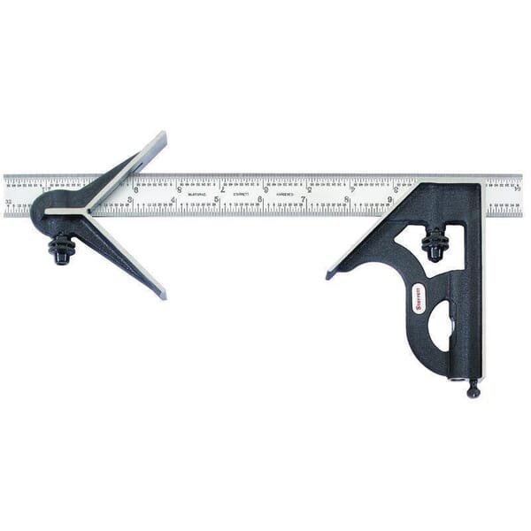 Starrett C11HC-12-4R Combination Square Set, 3 Pieces, 12 in L, Hardened Steel Blade, Square/Center Head