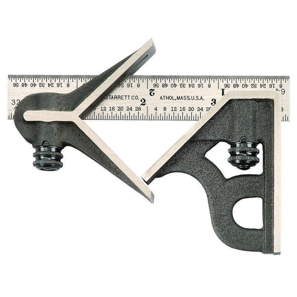 Starrett C11HC-4-4R Combination Square Set, 3 Pieces, 4 in L, Hardened Steel Blade, Square/Center Head