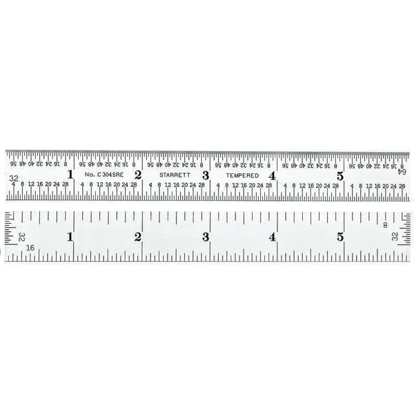 Starrett C304SRE-6 Semi-Flexible Precision Rule, Imperial Measuring System, Graduations #4R to 8ths, 16ths, Quick-Reading 32nds, 64ths, 6 in L, Steel, Silver