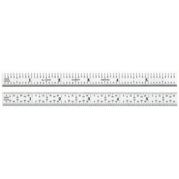 Starrett C305R-6 Full Flexible Precision Rule, Imperial Measuring System, Graduations #5R to Quick-Reading 10ths, Aircraft Quick-Reading 100ths, 32nds and 64ths, 6 in L, Steel, Silver