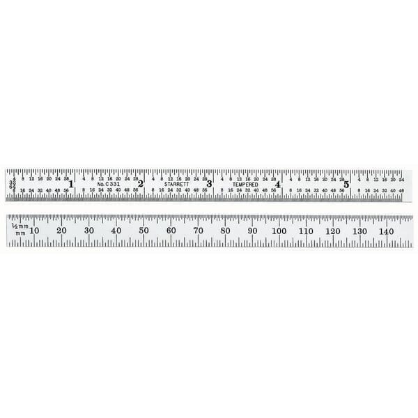 Starrett C331-150 Full Flexible Precision Rule, Imperial/Metric Measuring System, Graduations #31 to 32nds and 64ths on One Side, mm and 0.5 mm on Reverse Side, 150 mm L, Steel, Silver