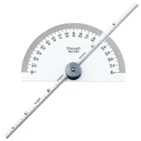 Starrett C493 Non-Reversible Protractor/Depth Gage, 0 to 180 deg Measuring, 3-9/32 in L, 6 in L x 3/16 in W Blade, Graduations 32nds, 64ths, Steel