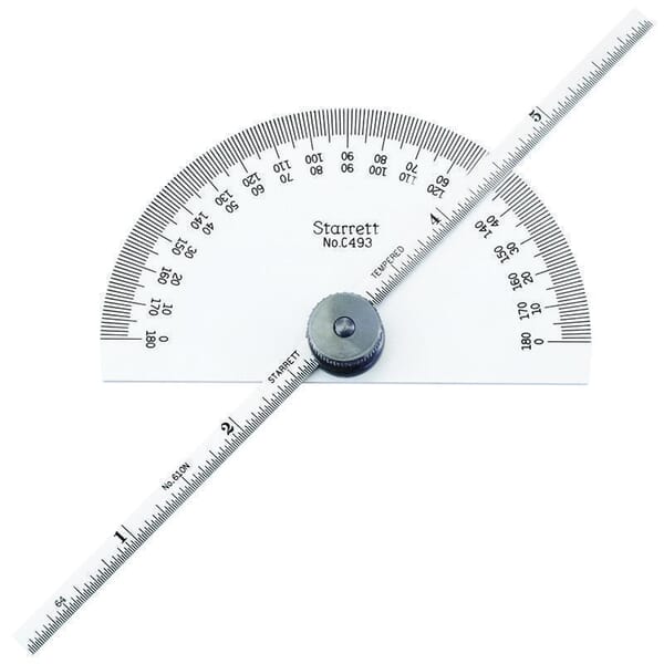 Starrett C493 Non-Reversible Protractor/Depth Gage, 0 to 180 deg Measuring, 3-9/32 in L, 6 in L x 3/16 in W Blade, Graduations 32nds, 64ths, Steel