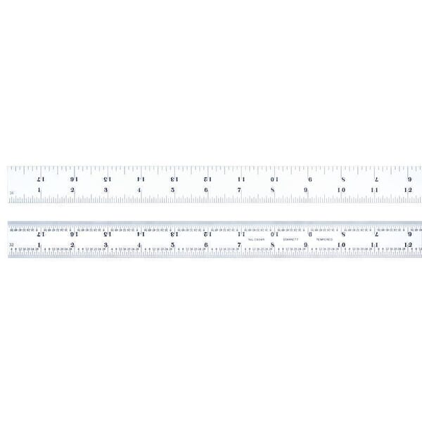 Starrett C604R-18 Spring Tempered Precision Rule, Imperial Measuring System, Graduations #4R to 8ths, 16ths, Quick-Reading 32nds, 64ths, 18 in L, Steel, Silver