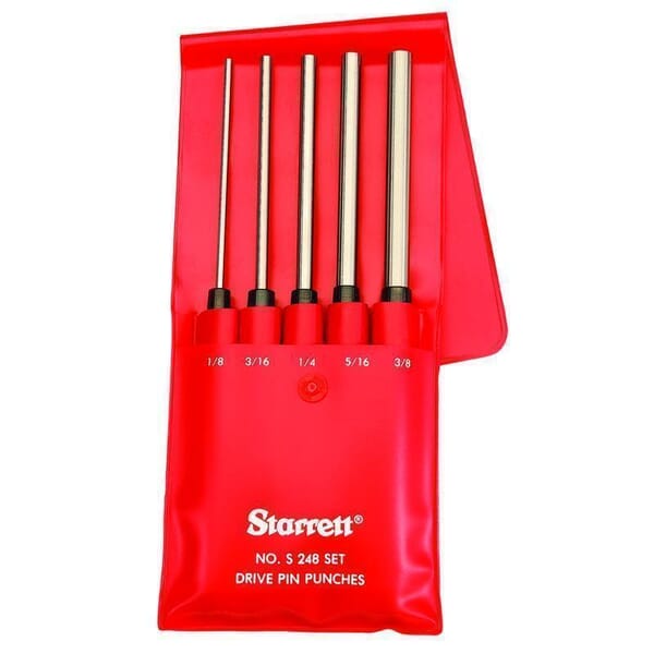 Starrett S248PC Extra Long Drive Pin Punch Set, Standard Style, 1/8 to 3/8 in Punch, 5 Pieces