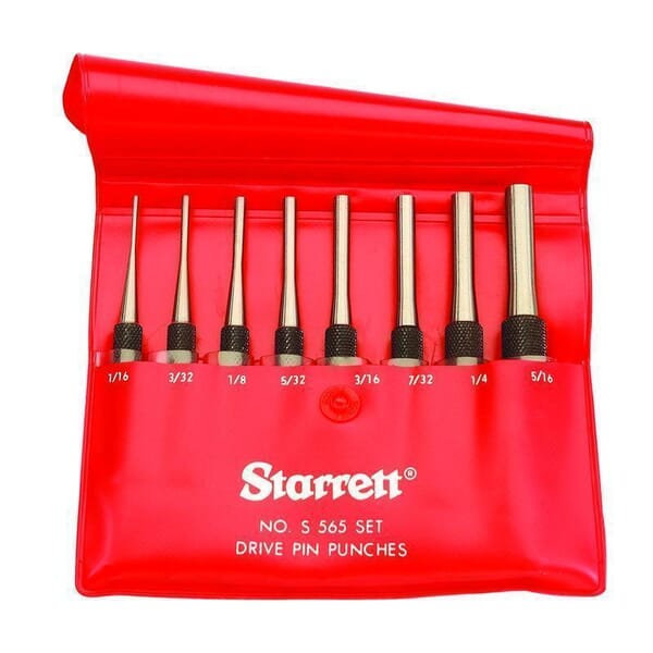 Starrett S565PC Cylinder Drive Pin Punch Set, Long Drive Style, 1/16 to 5/16 in Punch, 8 Pieces