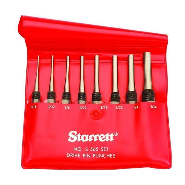 Starrett S565PC Cylinder Drive Pin Punch Set, Drive Pin Style, 1/16 to 5/16 in Punch, 8 Pieces