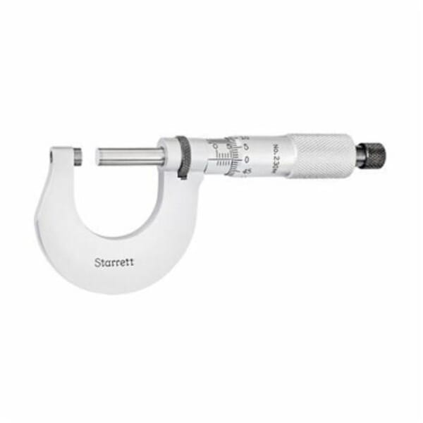 Starrett V230MXRL Mechanical Outside Micrometer, 0 to 25 mm, Graduations: 0.001 mm, Carbide Tip, Satin Chrome