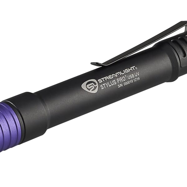 Streamlight 66148 Stylus Pro USB UV Rechargeable Ultraviolet Penlight With 120 VAC Adapter, USB Cord and Nylon Holster, 325 MW, UV LED Bulb, Aluminum Housing
