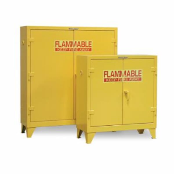 Strong Hold 60.5PSC Liquid Safety Flammable Storage Cabinet With Legs, 1650 lb Capacity, Built-In Hasp Handle, 60 in H x 58 in W x 18 in D, Manual Close Door, 2 Doors, 3 Shelves, Steel, Yellow