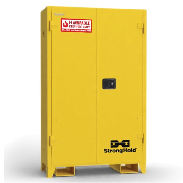 Strong Hold 45FSHD-MC-FLP-3 Heavy Duty Flammable Safety Cabinet With Forklift Pockets and Legs, 45 gal Capacity, 70 in H x 43 in W x 18 in D, Manual Close Door, 3 Shelves, Steel