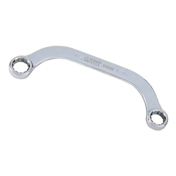 Sunex 993502 Double Box End Wrench, 7/16 x 1/2 in Wrench, 12 Points, Half Moon Handle Bend, Drop Forged Alloy Steel, Polished Chrome