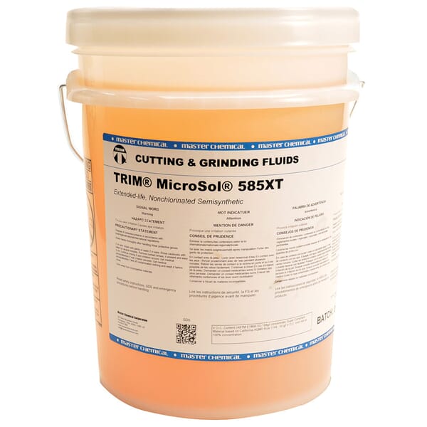 TRIM MS585XT-5G MicroSol 585XT High Lubricity Non-Chlorinated Semi-Synthetic Microemulsion Coolant, 5 gal Pail, Mild Amine Odor/Scent, Liquid Form, Amber (Concentrate)/White Microemulsion (Working Solution)