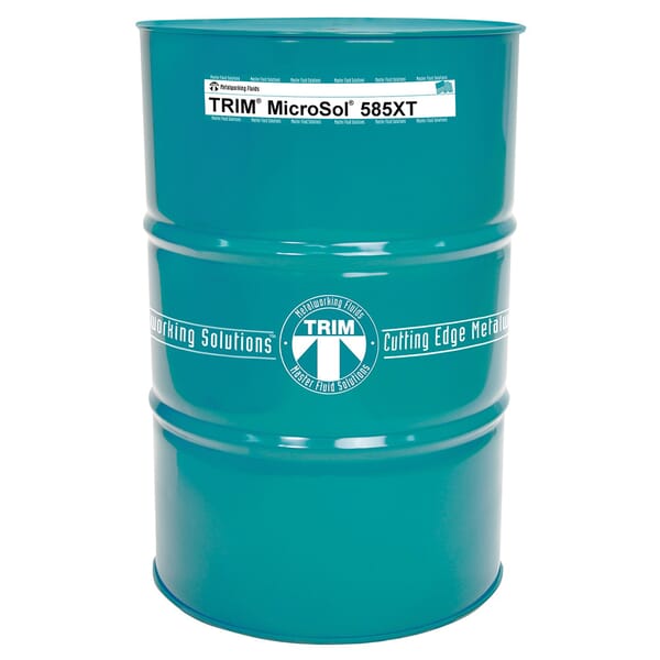 TRIM MS585XT-54G MicroSol 585XT High Lubricity Non-Chlorinated Semi-Synthetic Microemulsion Coolant, 54 gal Drum, Mild Amine Odor/Scent, Liquid Form, Amber (Concentrate)/White Microemulsion (Working Solution)