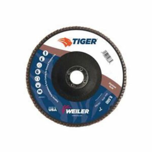 Tiger 50684 Premium Coated Abrasive Flap Disc, 7 in Dia Disc, 7/8 in Center Hole, 60 Grit, Medium Grade, Aluminum Oxide Abrasive, Type 27 Flat Disc