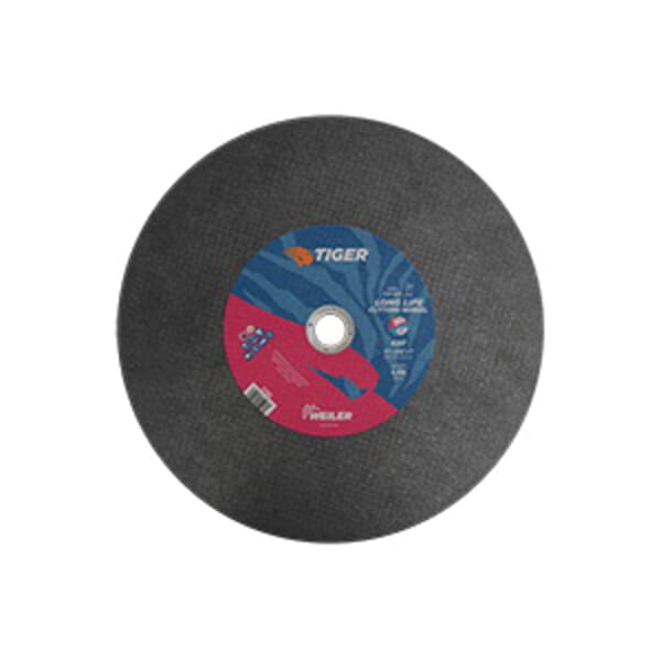Tiger 57092 Flat Large Long Life Cut-Off Wheel, 14 in Dia x 3/32 in THK, 1 in Center Hole, A36T Grit, Premium Aluminum Oxide Abrasive