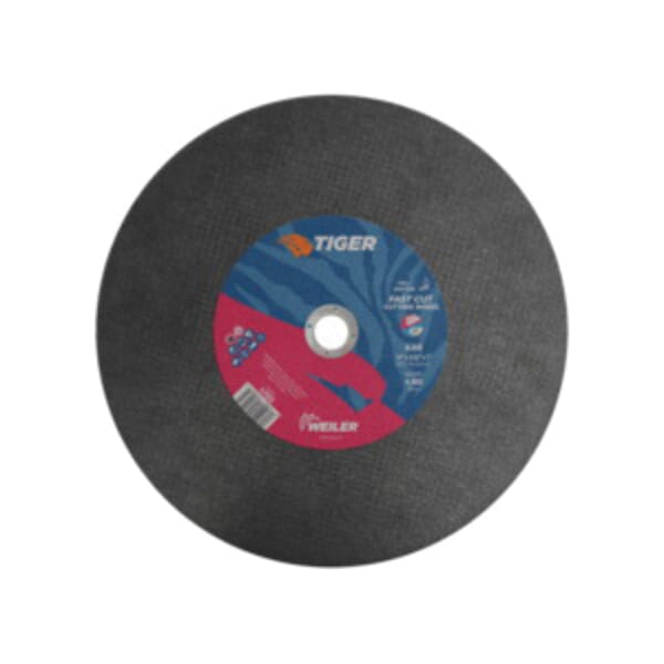 Tiger 57093 Flat Fast and Long Life Large Cut-Off Wheel, 14 in Dia x 3/32 in THK, 1 in Center Hole, A36R Grit, Premium Aluminum Oxide Abrasive