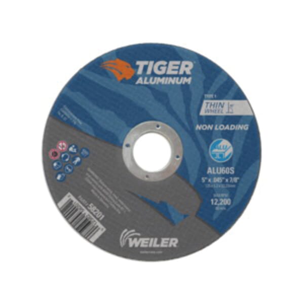 Tiger 58202 Long Life Non-Loading Performance Line Cut-Off Wheel, 6 in Dia x 0.045 in THK, 7/8 in Center Hole, 60S Grit, Aluminum Oxide/Silicon Carbide Abrasive