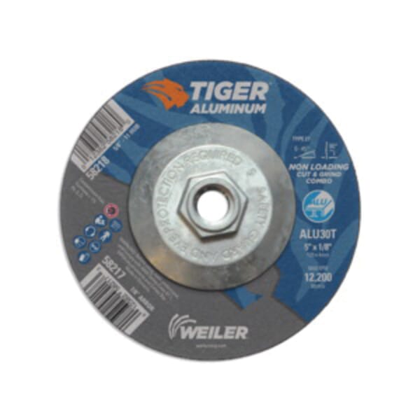 Tiger 58218 Combination Contaminant-Free Long Life Non-Loading Performance Line Depressed Center Combo Wheel, 5 in Dia x 1/8 in THK, 30 Grit, Silicon Carbide/Aluminum Oxide Abrasive