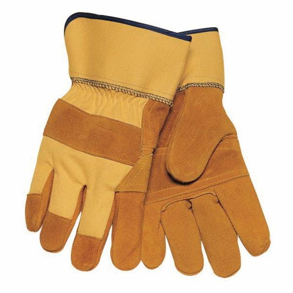 Tillman 1500YPPB Premium Grade General Purpose Gloves, Work, Gunn Cut Style, Canvas/Split Cowhide Leather, Yellow, Safety Cuff, Cotton Lining