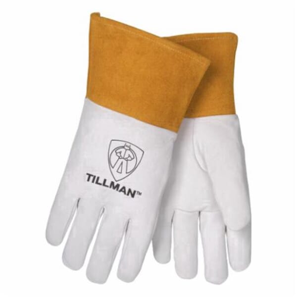 Tillman Premium Grade TIG Welding Gloves, Top Grain Kid Skin Back/Kevlar Stitching/Split Cowhide Leather Cuff, Pearl, Unlined, Gauntlet Cuff, 12 in