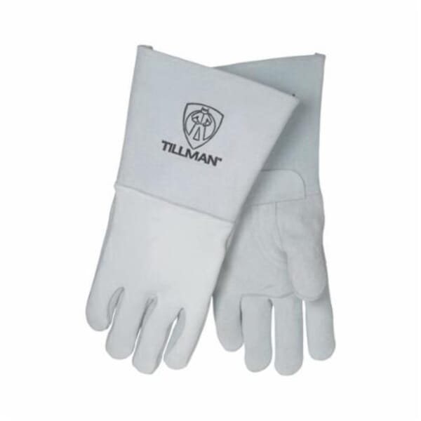 Tillman 750L 750 Premium Grade Stick Welding Gloves, Grain Elk Skin Back/Kevlar Stitching/Grain Cowhide Leather Cuff, Pearl, Cotton/Foam Lining, Gauntlet Cuff, 14 in L