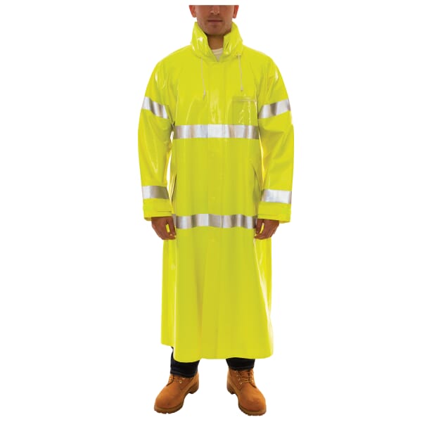 Tingley Comfort-Brite C53122.3X General Purpose Rain Coat, Unisex, 3XL, Fluorescent Yellow/Green, Polyester/PVC, Resists: Many Acids, Oils, Alcohols, Salts and Alkalies, Flame, Mildew and Water, ASTM D6413