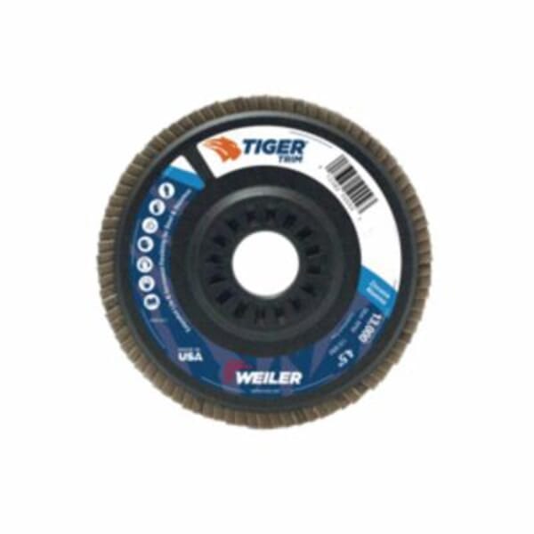 Tiger Trim 50012 Coated Abrasive Flap Disc, 5 in Dia Disc, 7/8 in Center Hole, 80 Grit, Medium Grade, Zirconia Alumina Abrasive, Type 29/Angled Disc