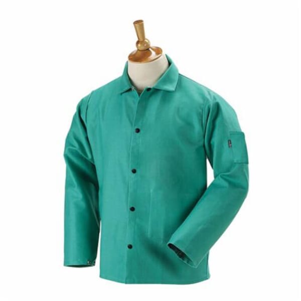 TruGuard Unlined Welding Jacket, Mens, Cotton, Green, Resists: Flame, ASTM 1506