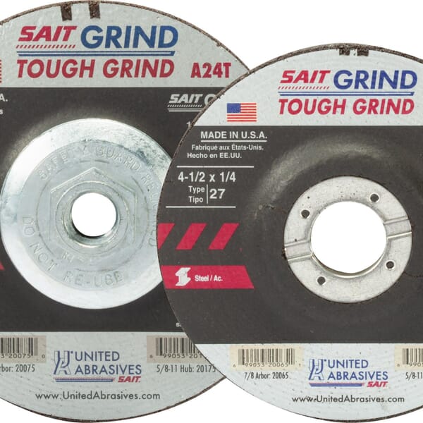 United Abrasives-SAIT 20165 General Purpose Tough Grind Depressed Center Wheel, 4-1/2 in Dia x 1/4 in THK, 24 Grit, Aluminum Oxide Abrasive