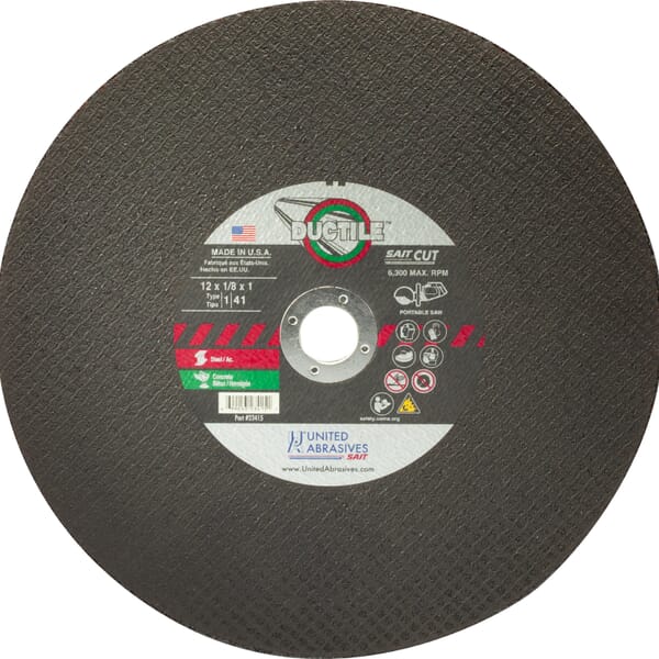 United Abrasives-SAIT Ductile 23458 Type 1 Burr Free Portable Saw Cut-Off Wheel, 14 in Dia x 1/8 in THK, 20 mm Center Hole, 24 Grit, Aluminum Oxide/Silicon Carbide Abrasive
