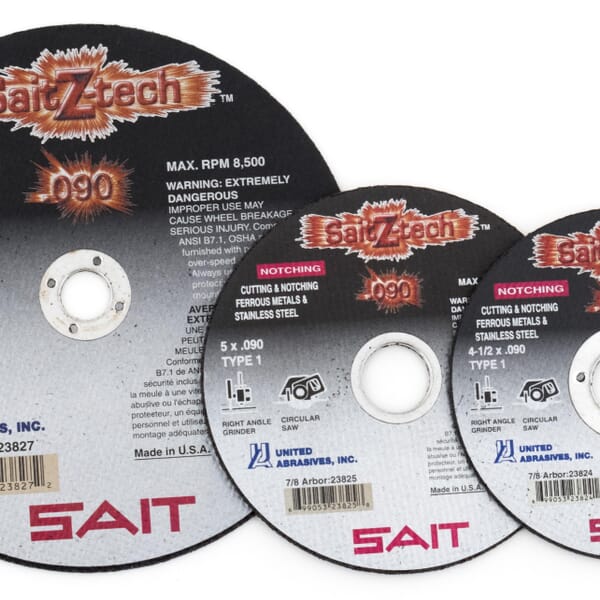 United Abrasives-SAIT SaitZ-Tech 23824 High Performance Thin High Speed Cut-Off Wheel, 4-1/2 in Dia x 0.09 in THK, 7/8 in Center Hole, 36 Grit, Zirconia Alumina Abrasive