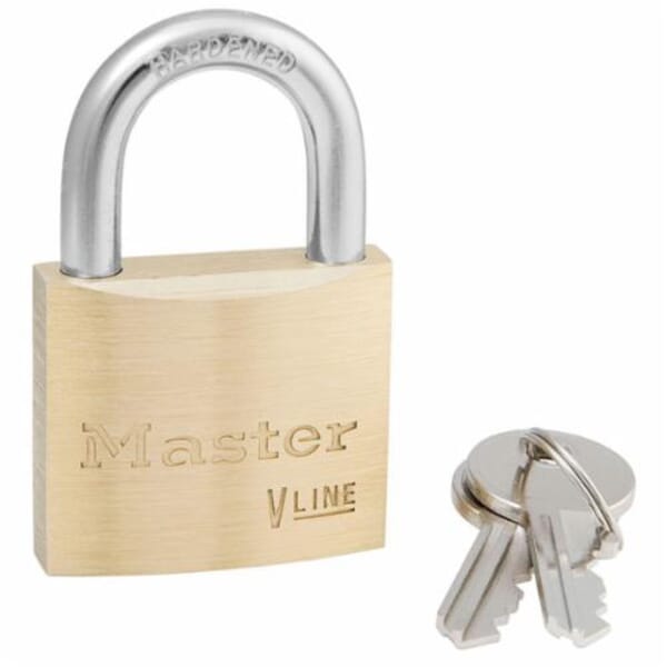 Master Lock 4140 V-Line 4140 Non-Rekeyable Safety Padlock, Different Key, Brass Body, 1/4 in Dia Shackle, Pin Tumbler Locking Mechanism