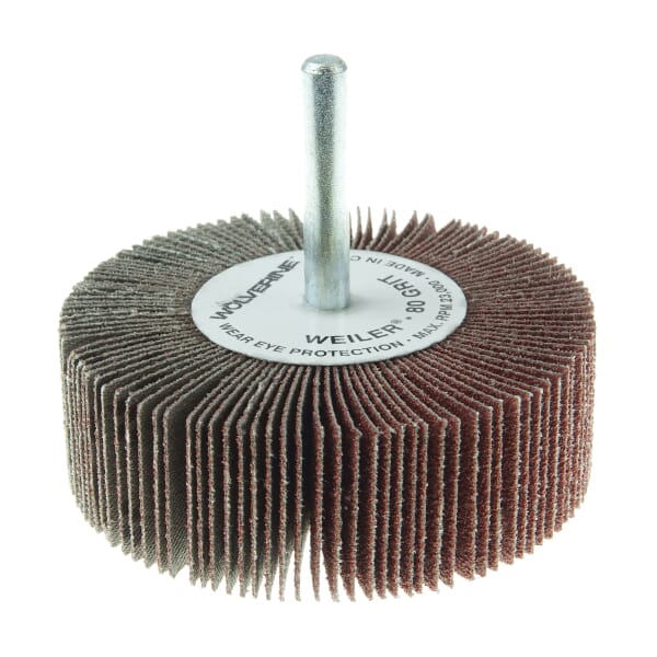 Vortec Pro 30727V Vending Ready Coated Abrasive Flap Wheel, 3 in Dia Wheel, 1 in W Face, 1/4 in Dia Shank, 80 Grit, Medium Grade, Aluminum Oxide Abrasive