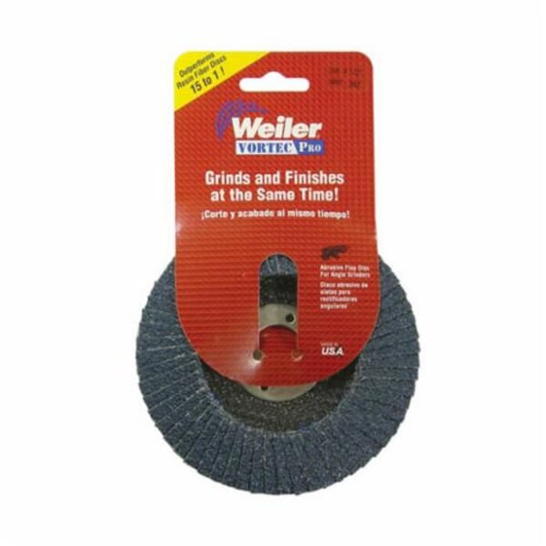 Vortec Pro 30828 Fast Cut Coated Abrasive Flap Disc, 4-1/2 in Dia Disc, 7/8 in Center Hole, 36 Grit, Very Coarse Grade, Zirconia Alumina Abrasive, Type 29/Angled Disc