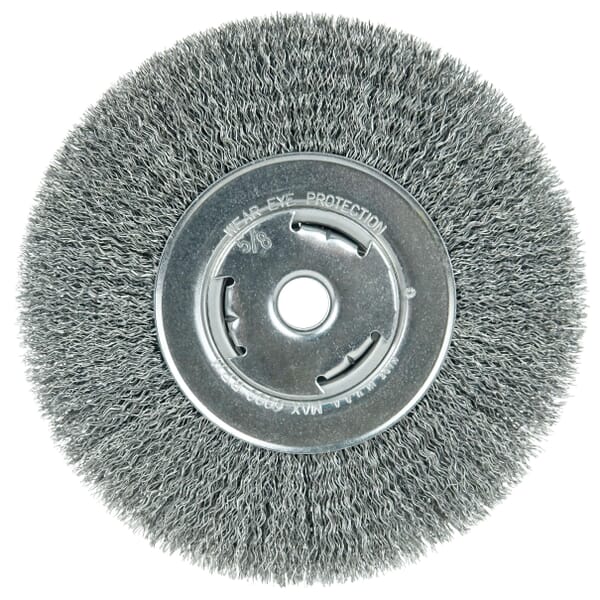 Vortec Pro 06655 OW-7 Wide Face Wheel Brush, 7 in Dia Brush, 7/8 in W Face, 0.014 in Dia Filament/Wire Crimped Filament/Wire, 5/8 in Arbor Hole