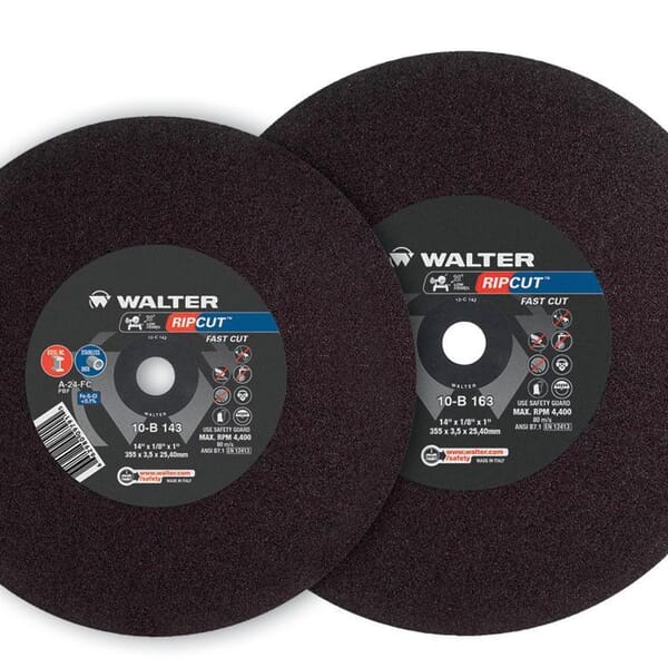 Walter Surface Technologies RipCut 10B163 Cut-Off Wheel, 16 in Dia x 5/32 in THK, 1 in Center Hole, A-24-FC Grit, Aluminum Oxide Abrasive