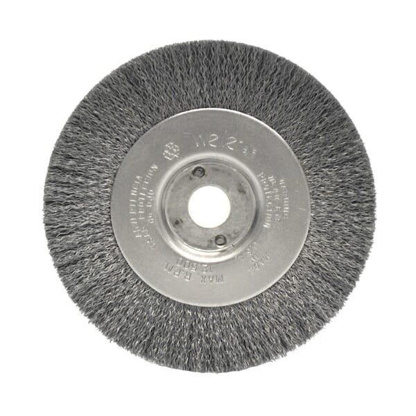 Weiler 00154 TLN-4 Narrow Face Wheel Brush, 4 in Dia Brush, 1/2 in W Face, 0.006 in Dia Filament/Wire Crimped Filament/Wire, 3/8 to 1/2 in Arbor Hole
