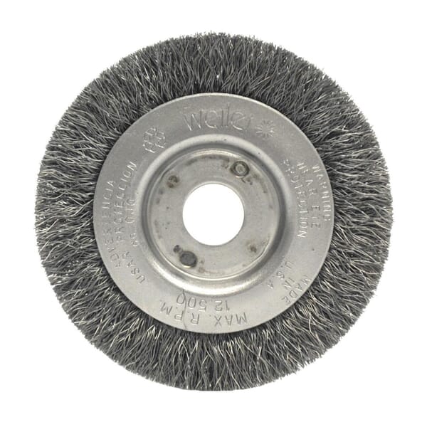 Weiler 00204 TLN-3 Narrow Face Wheel Brush, 3 in Dia Brush, 7/16 in W Face, 0.006 in Dia Filament/Wire Crimped Filament/Wire, 3/8 to 1/2 in Arbor Hole