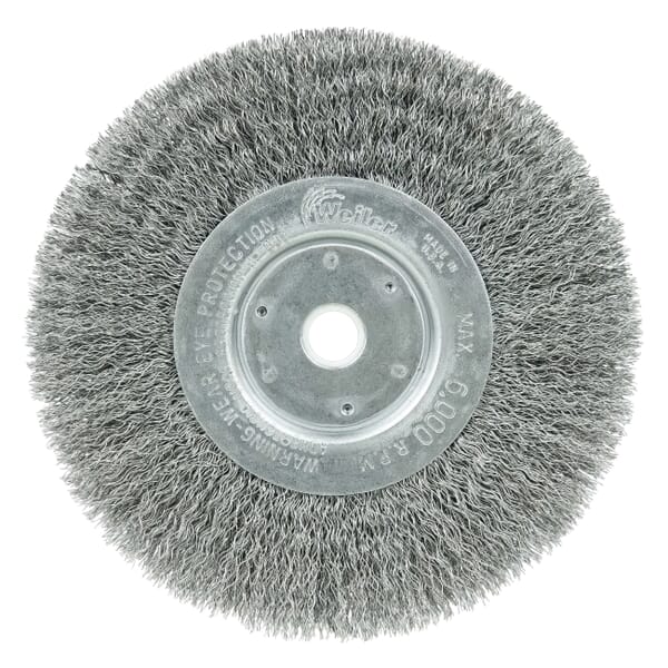 Weiler 01055 TLN-6 Narrow Face Wheel Brush, 6 in Dia Brush, 3/4 in W Face, 0.0104 in Dia Filament/Wire Crimped Filament/Wire, 1/2 to 5/8 in Arbor Hole