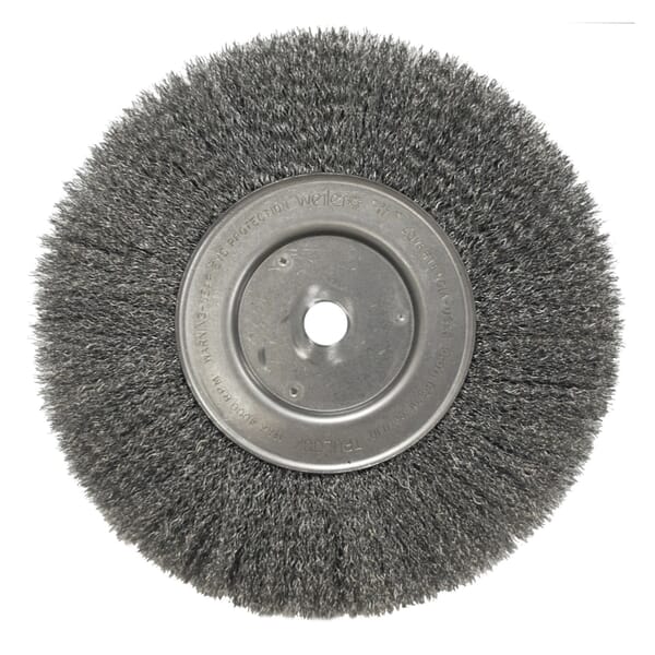 Weiler 01238 TLN-10 Narrow Face Wheel Brush, 10 in Dia Brush, 3/4 in W Face, 0.0104 in Dia Filament/Wire Crimped Filament/Wire, 3/4 in Arbor Hole