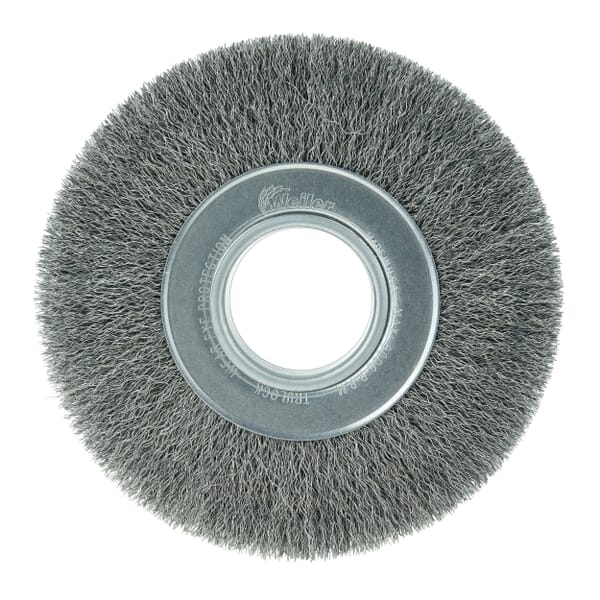 Weiler 03090 TL-7 Wide Face Wheel Brush, 7 in Dia Brush, 1-1/4 in W Face, 0.0118 in Dia Filament/Wire Crimped Filament/Wire, 2 in Arbor Hole