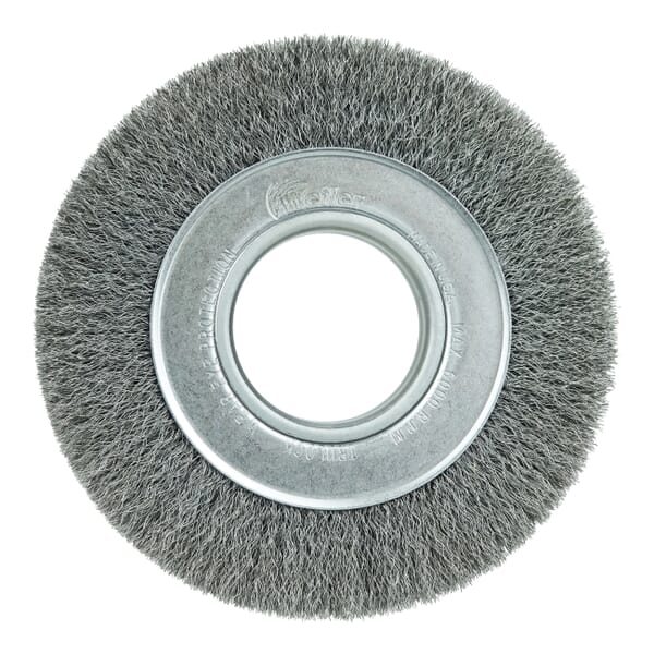 Weiler 06040 Medium Face Wheel Brush, 6 in Dia Brush, 1 in W Face, 0.006 in Dia Filament/Wire Crimped Filament/Wire, 2 in Arbor Hole